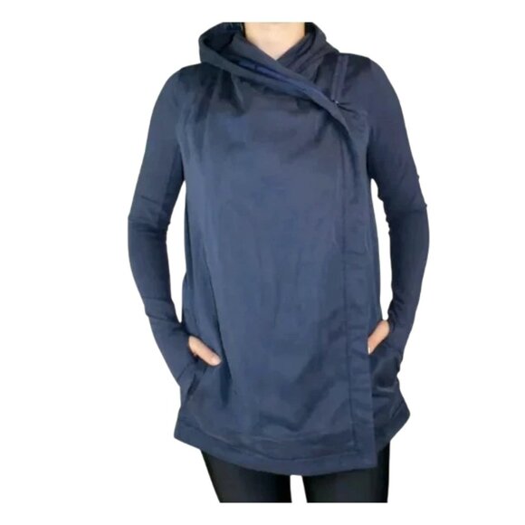 LULULEMON Blissed Out Wrap Jacket Hooded Long Sleeve Womens 4 Navy Blue Tencel - Picture 1 of 7